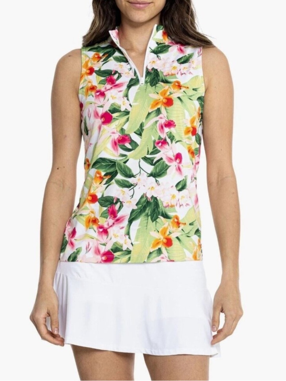 Tommy Bahama Active Floral Quarter Zip Mock Neck Tropical Tank Top